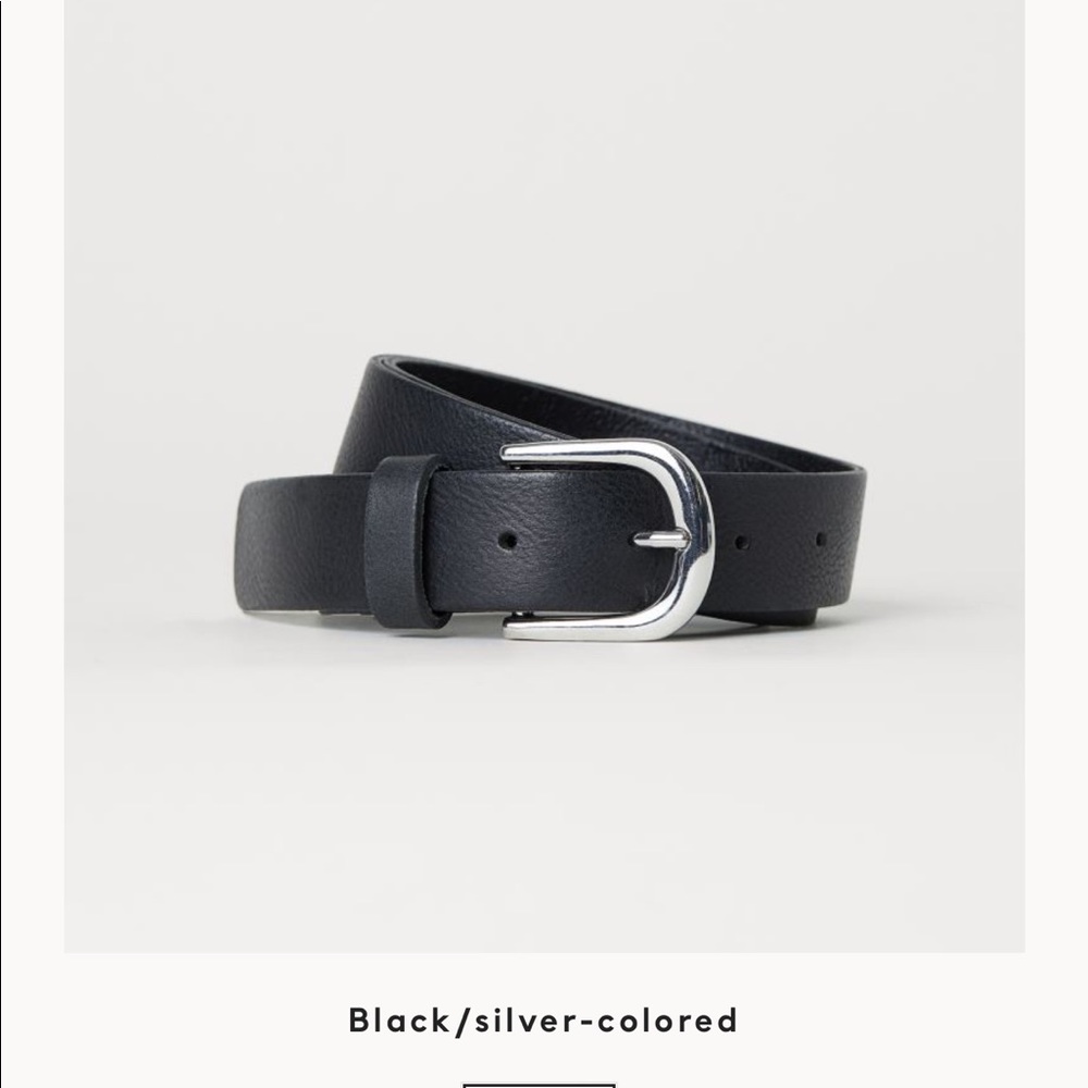 H&M Black Leather Belt with Silver Metal Buckle